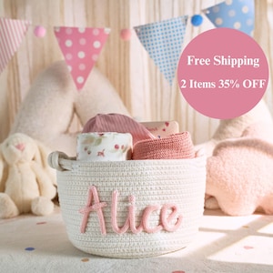 Personalisierter handgemachter Korb • Ostern • Korb • Baby Geschenk • Baby-Dusche-Geschenk • Baby Korb • I-Cord Stricken Handwerk • Spielzeug Organizer