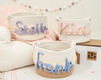 Personalized Basket,Baby Shower Gift,Nursery Decor,Baby Gift,Baby Diaper Basket,Toy Organizer, Baby Storage, Name Cotton Rope Basket