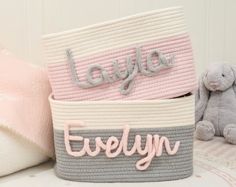 Personalized Handmade Basket • Baby Gift • Baby Shower Gift • Baby Basket • Nursery Decor • Toy Organizer • Baby Girl Gift • Cotton Basket