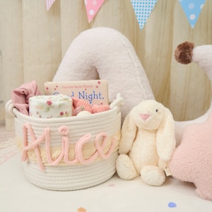 Personalized Handmade Basket • Baby Gift • Baby Shower Gift • Baby Basket • I-Cord Knitting Craft • Toy Organizer • Name Cotton Rope Basket