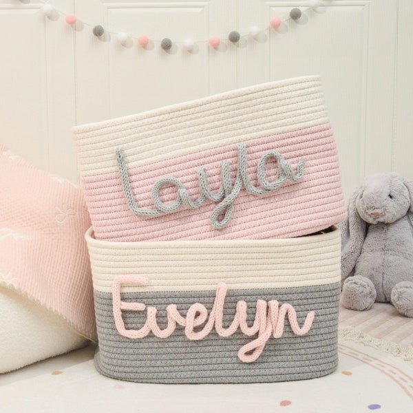 Panier personnalisé fait main • Cadeau pour bébé • Cadeau pour baby shower • Panier pour bébé • Décoration pour chambre de bébé • Organiseur de jouets • Cadeau pour bébé fille • Panier en coton