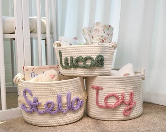 Panier personnalisé • Cadeau pour bébé • Cadeau pour baby shower • Panier pour bébé • Décoration pour chambre de bébé • Organiseur de jouets • Cadeau pour bébé fille • Panier prénom en corde de coton