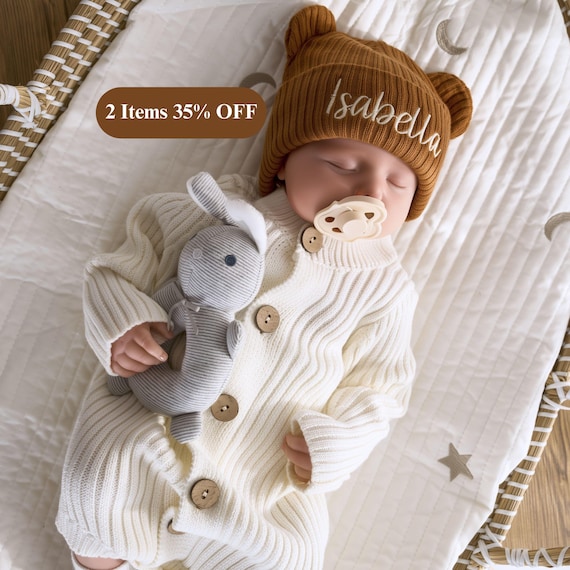 Custom Embroidered Baby Beanie: Natural Cotton Infant Hat