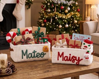Personalized Christmas Basket • Baby Shower Gift • Toy Organizer • I-Cord Knitting Craft