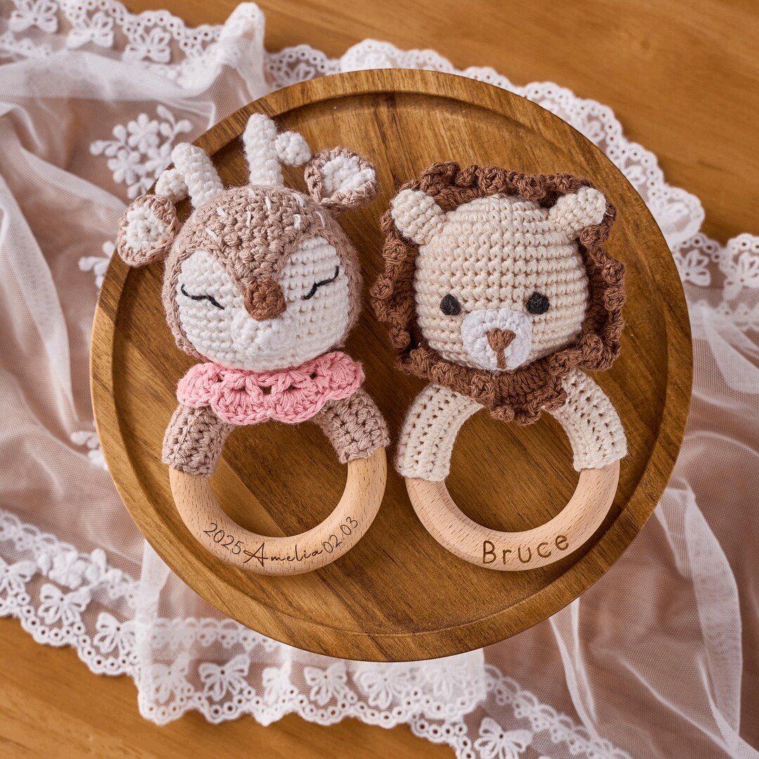Personalized Baby Rattles • Animal Crochet Rattles • Baby Shower ...
