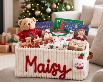 Personalized Christmas Basket • Baby Shower Gift • Toy Organizer • I-Cord Knitting Craft