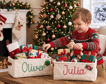 Personalized Christmas Basket • Baby Shower Gift • Toy Organizer • I-Cord Knitting Craft