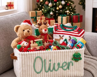 Personalized Christmas Basket • Baby Shower Gift • Toy Organizer • I-Cord Knitting Craft