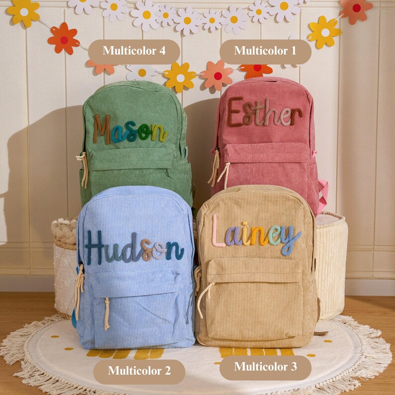 Personalized Corduroy Kid Backpack: Embroidered Name School Bag - Etsy
