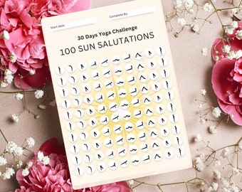 30-Day Yoga Challenge for 100 Sun Salutations Printable Created by 200-RYT Vinyasa Yoga Teacher | Digital File