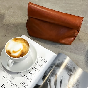 Sac baguette pour femme, pochette pliée en cuir écologique pour femme, sac à lunch, sac à main fait main, accessoires de mode, idée cadeau pour elle, sac fourre-tout