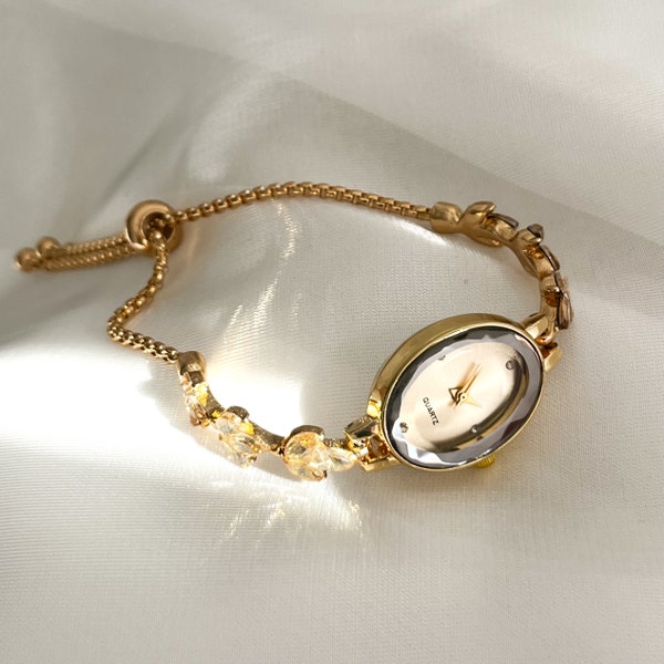 Délicate montre vintage minimaliste en or pour femme, montre à quartz pour femme, montre-bracelet, style Old Money, cerclage pour fille, petite montre, idée cadeau.