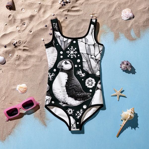 Beach Puffin and Iceberg Ocean All-Over Print Kids Swimsuit Mommy and Me