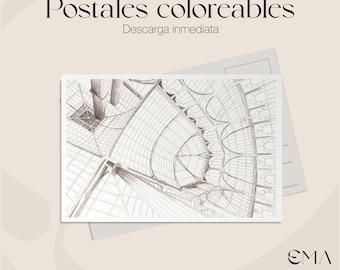 Coloring and Giftable Postcards / Postcards from Madrid / Crystal Palace / Historic Architecture and Innovation / Minimalist Postcards