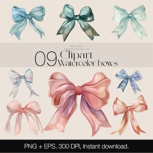 COQUETTE Archi Clipart PNG in acquerello per risorse grafiche, pacchetto clipart per stampa e adesivi EPS Cricut
