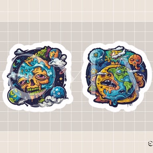 Skull Planets Stickers PNG en style dessin animé pour les ressources graphiques, pack clipart pour limpression et lutilisation numérique PDF image 4