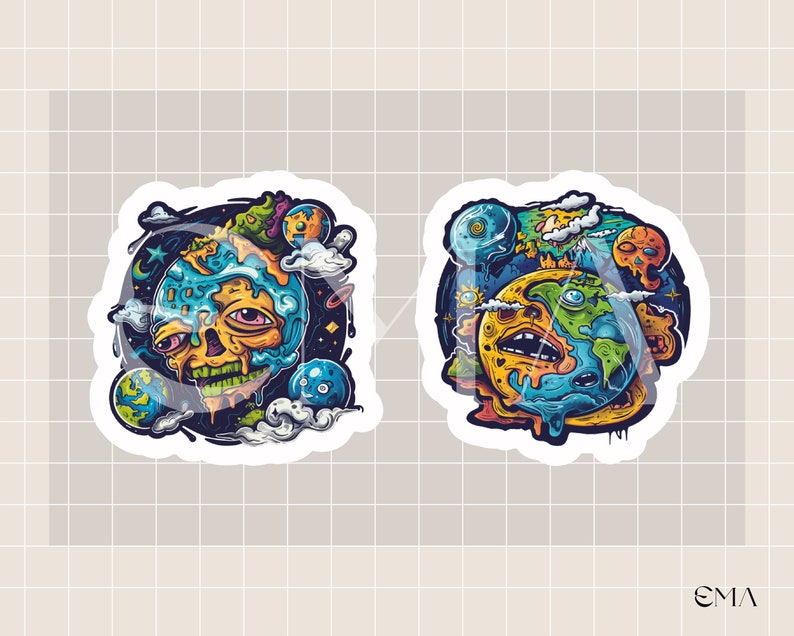Skull Planets Stickers PNG in cartoon style for graphic resources, clipart pack for printing and PDF digital use image 4