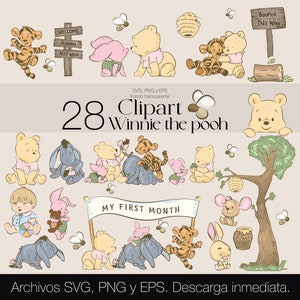 Winnie the Pooh Baby Classic Clipart / 28 disegni SVG / Winnie the Pooh ClipArt / Classic pooh png bundle / Winnie the pooh acquerello
