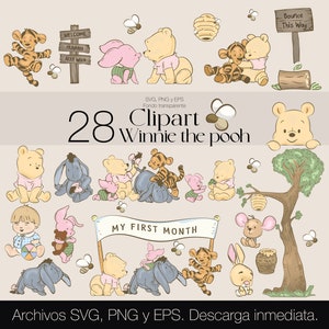 Winnie the Pooh Baby Classic Clipart / 28 SVG Designs/ Winnie the Pooh ClipArt/ Classic pooh png bundle / Winnie the pooh watercolor