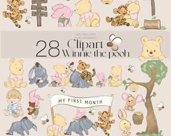 Winnie the Pooh Baby Classic Clipart / 28 Diseños SVG/ Winnie the Pooh ClipArt/  Paquete de pooh clásico png / Winnie the pooh watercolor