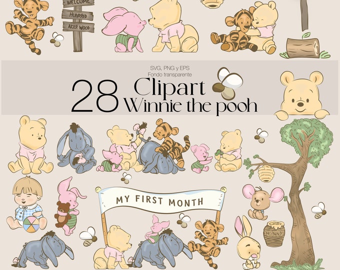 Winnie the Pooh ClipArt/ 25 Diseños SVG/ Winnie the Pooh clásico ...