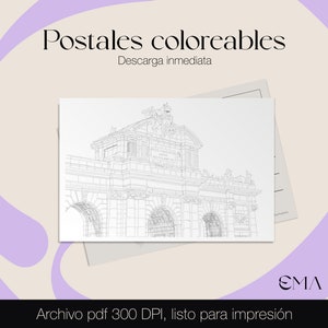 Colorir e colecionar postais / Postais de Madrid / Puerta de Alcalá / História e Arquitetura Moderna / Postal Arquitetônico