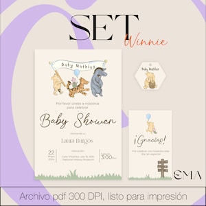 Tarjeta de Invitación para baby shower / Carta de winnie pooh y sus amigos en watercolor / winnie pooh en watercolor / invitación imprimible