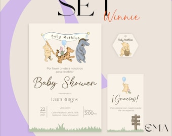 Baby shower Invitation Card / Letter from Winnie the Pooh and his friends in watercolor / Winnie the Pooh in watercolor / printable invitation