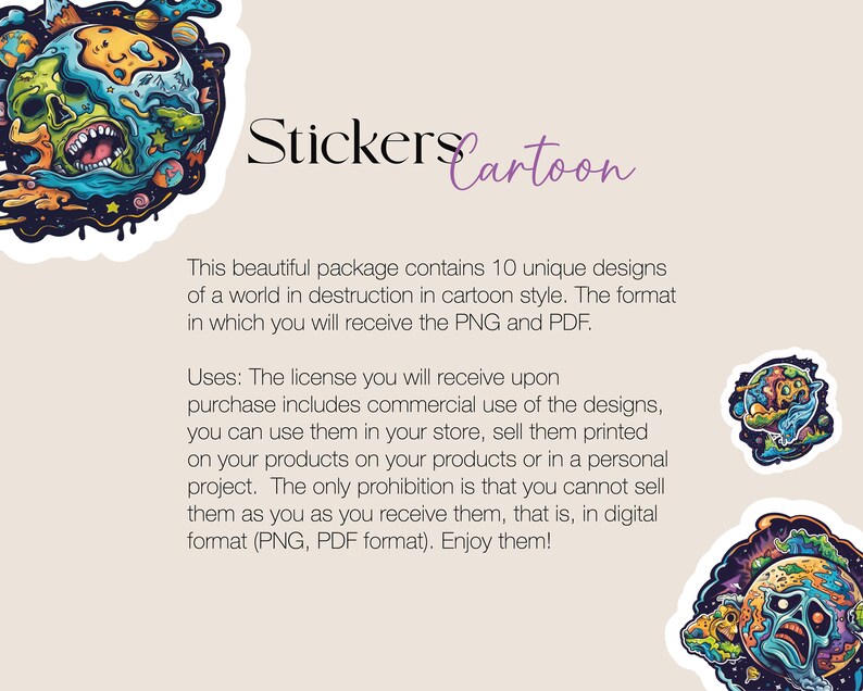 Skull Planets Stickers PNG in cartoon style for graphic resources, clipart pack for printing and PDF digital use image 8