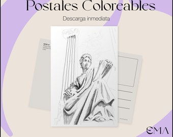 Postal Coloreable para coleccionar y divertirse / Postales de MADRID / Escultura emblemática / Postales para intervenir y regalar