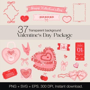 Valentinstag-Clipart PNG, Bundle Love SVG, 37 EPS-Designs. Clipart-Paket zum Drucken und Cricut