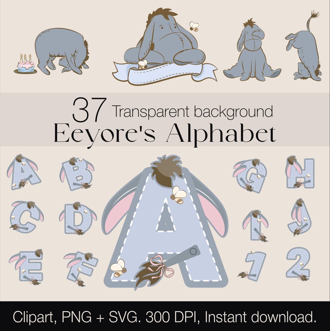 Eeyore + Alphabet Clipart, 37 SVG Designs, Classic Winnie the Pooh