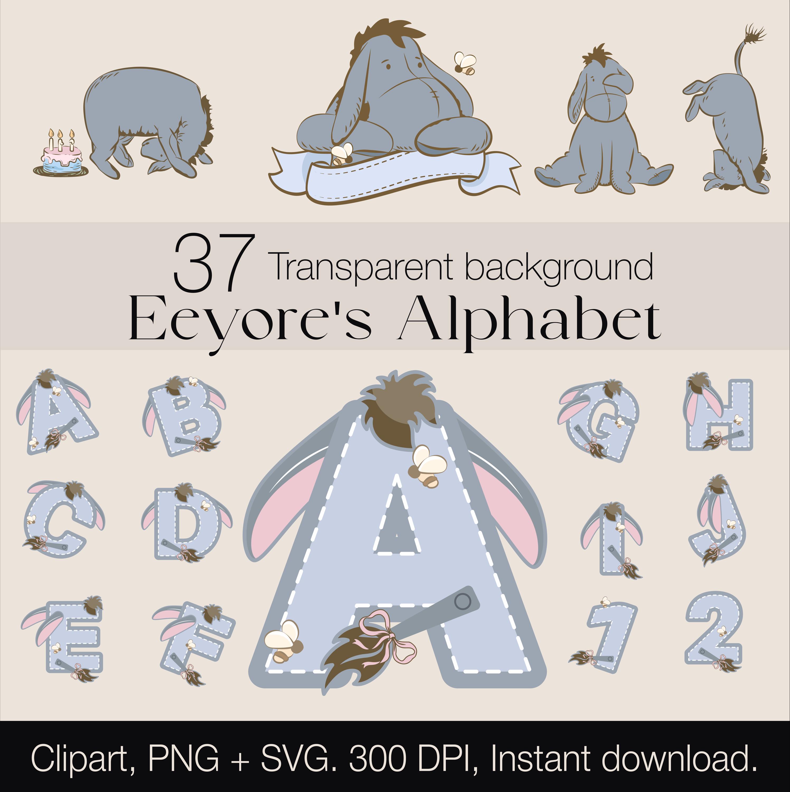 Eeyore + Alphabet Clipart, 37 SVG Designs, Classic Winnie the Pooh