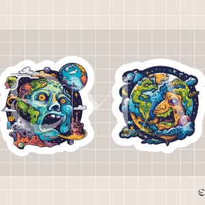 Skull Planets Stickers PNG in cartoon style for graphic resources, clipart pack for printing and PDF digital use image 6