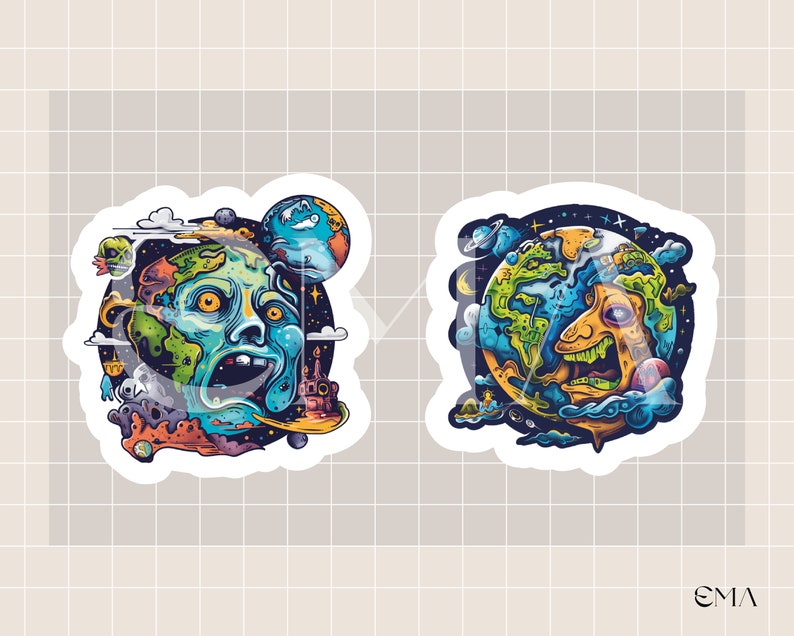Skull Planets Stickers PNG in cartoon style for graphic resources, clipart pack for printing and PDF digital use image 6