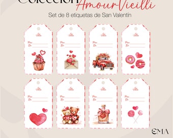 Valentine's Day Tags/ Printable Tag Set/ Gift Tags/ Love and Friendship Gift/ Printable Tag/ Coquette