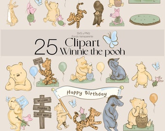 Winnie l’ourson ClipArt/ 25 designs SVG/ Classique Winnie l’ourson/ Classique Pooh Bundle/ Aquarelle Winnie l’ourson