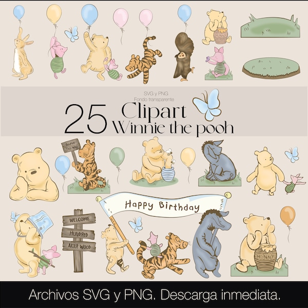 Winnie l’ourson ClipArt/ 25 designs SVG/ Classique Winnie l’ourson/ Classique Pooh Bundle/ Aquarelle Winnie l’ourson