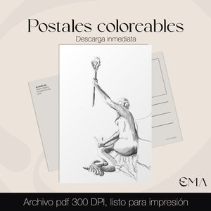 Postal para colorir e presentear / Postais de Madrid / Escultura histórica / Decoração ou coleção / Correio postal minimalista