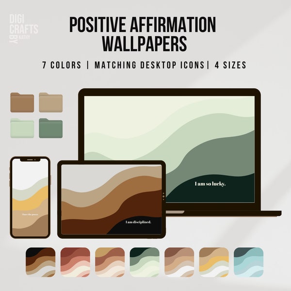 7 Positive Affirmation Wallpapers | Abstract Background für Computer/PC/MacBook/Tablet/Phone | Minimalistic Boho Design | Digitaler Download