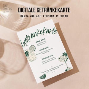 Getränkekarte Vorlage | druckbare Cocktail Bar Menükarte | Party Getränkeschild personalisierbar | DIY Getränkemenü | Canva-Vorlage