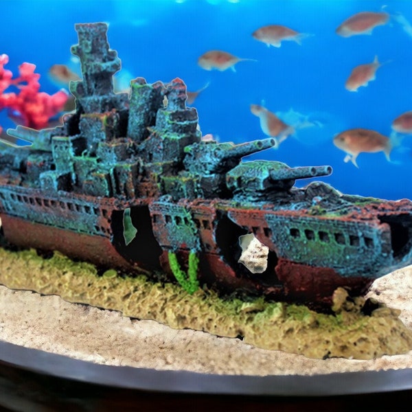 Large Sunken Warship Aquarium Decor fine detail for aquarium fish shrimp lizard turtle tank