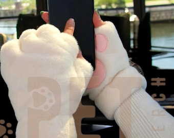 Lovely Plush Cat Claw Paw Gloves – Fluffy & Adorable Mittens