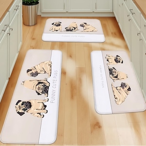 Funny Cute Pugs kitchen runner rugs - PUG Rug - Dog Themed kitchen runner mat -  Great Housewarming gift for dog lovers or pug lovers