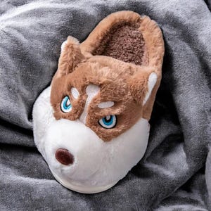 Doggy Slippers - Cute & Fluffy Slippers - Husky Warm Slippers for Women and Kids -