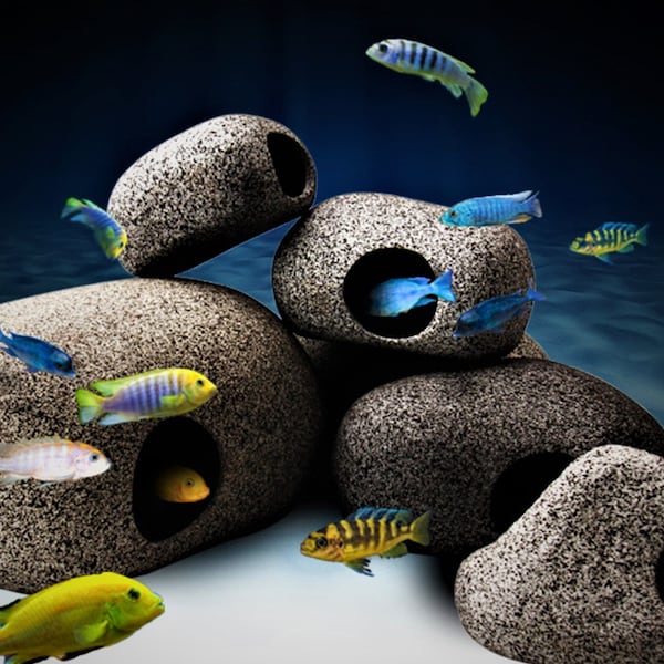 Hollow Resin Stone Aquarium Decor - 17cm - Cichlid Fish cave, Shrimp, and Small Fish Hideaway