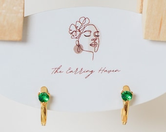 May Birthstone Earrings, Huggie Earrings With Charm, Sterling Silver Earrings, Small Minimalist Earrings, Dainty Earrings, Gifts For Her