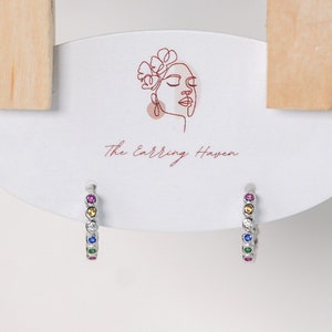 Multicolored Huggie Hoop Earrings, Sterling Silver Earrings, Dainty Earrings, Everyday Earrings, Colorful Earrings, Mini Huggie Earrings