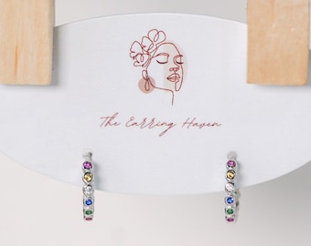 Multicolored Huggie Hoop Earrings, Sterling Silver Earrings, Dainty Earrings, Everyday Earrings, Colorful Earrings, Mini Huggie Earrings