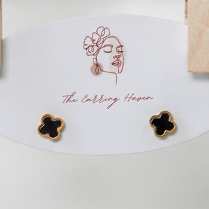 Black Clover Earrings, Gold Stud Earrings, Screw Back Earrings, Four Leaf Clover, Small Earrings, White Clover Earrings, Flower Stud Earring